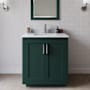 Wyndham Collection Miranda 30" Free Standing Single Basin Vanity Set with Cabinet, Marble Vanity Top, and Framed Mirror Green / White Carrara Marble Top / Brushed Nickel Hardware