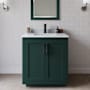 Wyndham Collection Miranda 30" Free Standing Single Basin Vanity Set with Cabinet, Marble Vanity Top, and Framed Mirror Green / White Carrara Marble Top / Matte Black Hardware