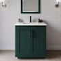Wyndham Collection Miranda 30" Free Standing Single Basin Vanity Set with Cabinet, Quartz Vanity Top, and Framed Mirror Green / Giotto Quartz Top / Matte Black Hardware