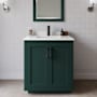 Wyndham Collection Miranda 30" Free Standing Single Basin Vanity Set with Cabinet, Quartz Vanity Top, and Framed Mirror Green / White Quartz Top / Matte Black Hardware