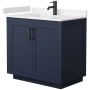 Wyndham Collection Miranda 36" Free Standing Single Basin Vanity Set with Cabinet and Cultured Marble Vanity Top Dark Blue / Carrara Cultured Marble Top / Matte Black Hardware
