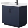 Wyndham Collection Miranda 36" Free Standing Single Basin Vanity Set with Cabinet and Cultured Marble Vanity Top Dark Blue / White Cultured Marble Top / Matte Black Hardware