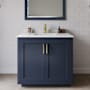 Wyndham Collection Miranda 36" Free Standing Single Basin Vanity Set with Cabinet, Cultured Marble Vanity Top, and Framed Mirror Dark Blue / Carrara Cultured Marble Top / Brushed Gold Hardware