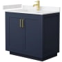 Wyndham Collection Miranda 36" Free Standing Single Basin Vanity Set with Cabinet and Cultured Marble Vanity Top Dark Blue / Carrara Cultured Marble Top / Brushed Gold Hardware