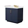 Wyndham Collection Miranda 36" Free Standing Single Basin Vanity Set with Cabinet and Cultured Marble Vanity Top Dark Blue / Carrara Cultured Marble Top / Brushed Gold Hardware