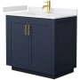 Wyndham Collection Miranda 36" Free Standing Single Basin Vanity Set with Cabinet and Cultured Marble Vanity Top Dark Blue / White Cultured Marble Top / Brushed Gold Hardware