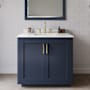 Wyndham Collection Miranda 36" Free Standing Single Basin Vanity Set with Cabinet and Quartz Vanity Top Dark Blue / White Quartz Top / Brushed Gold Hardware