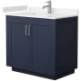 Wyndham Collection Miranda 36" Free Standing Single Basin Vanity Set with Cabinet and Cultured Marble Vanity Top Dark Blue / Carrara Cultured Marble Top / Brushed Nickel Hardware