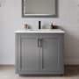 Wyndham Collection Miranda 36" Free Standing Single Basin Vanity Set with Cabinet, Cultured Marble Vanity Top, and Framed Mirror Dark Gray / Carrara Cultured Marble Top / Matte Black Hardware