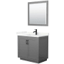 Wyndham Collection Miranda 36" Free Standing Single Basin Vanity Set with Cabinet, Quartz Vanity Top, and Framed Mirror Dark Gray / Giotto Quartz Top / Matte Black Hardware