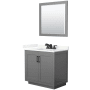 Wyndham Collection Miranda 36" Free Standing Single Basin Vanity Set with Cabinet, Quartz Vanity Top, and Framed Mirror Dark Gray / Giotto Quartz Top / Matte Black Hardware