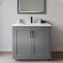 Wyndham Collection Miranda 36" Free Standing Single Basin Vanity Set with Cabinet, Cultured Marble Vanity Top, and Framed Mirror Dark Gray / White Cultured Marble Top / Matte Black Hardware