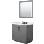 Wyndham Collection Miranda 36" Free Standing Single Basin Vanity Set with Cabinet, Quartz Vanity Top, and Framed Mirror Dark Gray / White Quartz Top / Matte Black Hardware