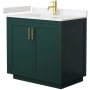 Wyndham Collection Miranda 36" Free Standing Single Basin Vanity Set with Cabinet and Cultured Marble Vanity Top Green / Carrara Cultured Marble Top / Brushed Gold Hardware