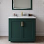 Wyndham Collection Miranda 36" Free Standing Single Basin Vanity Set with Cabinet, Marble Vanity Top, and Framed Mirror Green / White Carrara Marble Top / Brushed Gold Hardware