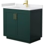 Wyndham Collection Miranda 36" Free Standing Single Basin Vanity Set with Cabinet and Cultured Marble Vanity Top Green / White Cultured Marble Top / Brushed Gold Hardware