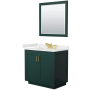 Wyndham Collection Miranda 36" Free Standing Single Basin Vanity Set with Cabinet, Quartz Vanity Top, and Framed Mirror Green / White Quartz Top / Brushed Gold Hardware