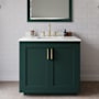 Wyndham Collection Miranda 36" Free Standing Single Basin Vanity Set with Cabinet and Quartz Vanity Top Green / White Quartz Top / Brushed Gold Hardware