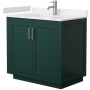 Wyndham Collection Miranda 36" Free Standing Single Basin Vanity Set with Cabinet and Cultured Marble Vanity Top Green / Carrara Cultured Marble Top / Brushed Nickel Hardware