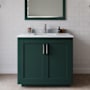 Wyndham Collection Miranda 36" Free Standing Single Basin Vanity Set with Cabinet, Marble Vanity Top, and Framed Mirror Green / White Carrara Marble Top / Brushed Nickel Hardware
