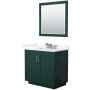 Wyndham Collection Miranda 36" Free Standing Single Basin Vanity Set with Cabinet, Quartz Vanity Top, and Framed Mirror Green / Giotto Quartz Top / Brushed Nickel Hardware