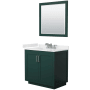 Wyndham Collection Miranda 36" Free Standing Single Basin Vanity Set with Cabinet, Quartz Vanity Top, and Framed Mirror Green / White Quartz Top / Brushed Nickel Hardware