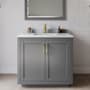 Wyndham Collection Miranda 36" Free Standing Single Basin Vanity Set with Cabinet, Marble Vanity Top, and Framed Mirror Dark Gray / White Carrara Marble Top / Brushed Gold Hardware