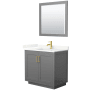 Wyndham Collection Miranda 36" Free Standing Single Basin Vanity Set with Cabinet, Quartz Vanity Top, and Framed Mirror Dark Gray / Giotto Quartz Top / Brushed Gold Hardware