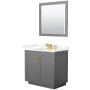 Wyndham Collection Miranda 36" Free Standing Single Basin Vanity Set with Cabinet, Quartz Vanity Top, and Framed Mirror Dark Gray / Giotto Quartz Top / Brushed Gold Hardware