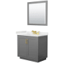 Wyndham Collection Miranda 36" Free Standing Single Basin Vanity Set with Cabinet, Quartz Vanity Top, and Framed Mirror Dark Gray / White Quartz Top / Brushed Gold Hardware