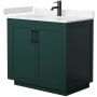 Wyndham Collection Miranda 36" Free Standing Single Basin Vanity Set with Cabinet and Cultured Marble Vanity Top Green / Carrara Cultured Marble Top / Matte Black Hardware