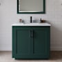 Wyndham Collection Miranda 36" Free Standing Single Basin Vanity Set with Cabinet, Marble Vanity Top, and Framed Mirror Green / White Carrara Marble Top / Matte Black Hardware