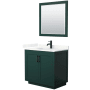 Wyndham Collection Miranda 36" Free Standing Single Basin Vanity Set with Cabinet, Quartz Vanity Top, and Framed Mirror Green / Giotto Quartz Top / Matte Black Hardware