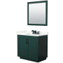Wyndham Collection Miranda 36" Free Standing Single Basin Vanity Set with Cabinet, Quartz Vanity Top, and Framed Mirror Green / Giotto Quartz Top / Matte Black Hardware
