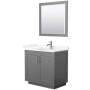 Wyndham Collection Miranda 36" Free Standing Single Basin Vanity Set with Cabinet, Quartz Vanity Top, and Framed Mirror Dark Gray / Giotto Quartz Top / Brushed Nickel Hardware