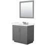 Wyndham Collection Miranda 36" Free Standing Single Basin Vanity Set with Cabinet, Quartz Vanity Top, and Framed Mirror Dark Gray / Giotto Quartz Top / Brushed Nickel Hardware