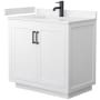 Wyndham Collection Miranda 36" Free Standing Single Basin Vanity Set with Cabinet and Cultured Marble Vanity Top White / Carrara Cultured Marble Top / Matte Black Hardware