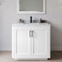 Wyndham Collection Miranda 36" Free Standing Single Basin Vanity Set with Cabinet, Marble Vanity Top, and Framed Mirror White / White Carrara Marble Top / Matte Black Hardware
