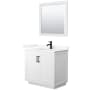 Wyndham Collection Miranda 36" Free Standing Single Basin Vanity Set with Cabinet, Quartz Vanity Top, and Framed Mirror White / Giotto Quartz Top / Matte Black Hardware