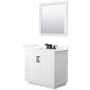 Wyndham Collection Miranda 36" Free Standing Single Basin Vanity Set with Cabinet, Quartz Vanity Top, and Framed Mirror White / Giotto Quartz Top / Matte Black Hardware