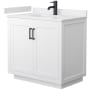 Wyndham Collection Miranda 36" Free Standing Single Basin Vanity Set with Cabinet and Cultured Marble Vanity Top White / White Cultured Marble Top / Matte Black Hardware