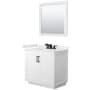 Wyndham Collection Miranda 36" Free Standing Single Basin Vanity Set with Cabinet, Quartz Vanity Top, and Framed Mirror White / White Quartz Top / Matte Black Hardware