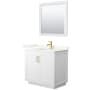 Wyndham Collection Miranda 36" Free Standing Single Basin Vanity Set with Cabinet, Quartz Vanity Top, and Framed Mirror White / Giotto Quartz Top / Brushed Gold Hardware