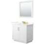 Wyndham Collection Miranda 36" Free Standing Single Basin Vanity Set with Cabinet, Quartz Vanity Top, and Framed Mirror White / Giotto Quartz Top / Brushed Gold Hardware
