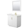 Wyndham Collection Miranda 36" Free Standing Single Basin Vanity Set with Cabinet, Quartz Vanity Top, and Framed Mirror White / White Quartz Top / Brushed Gold Hardware