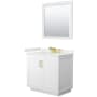 Wyndham Collection Miranda 36" Free Standing Single Basin Vanity Set with Cabinet, Quartz Vanity Top, and Framed Mirror White / White Quartz Top / Brushed Gold Hardware
