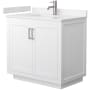 Wyndham Collection Miranda 36" Free Standing Single Basin Vanity Set with Cabinet and Cultured Marble Vanity Top White / Carrara Cultured Marble Top / Brushed Nickel Hardware
