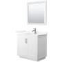 Wyndham Collection Miranda 36" Free Standing Single Basin Vanity Set with Cabinet, Quartz Vanity Top, and Framed Mirror White / Giotto Quartz Top / Brushed Nickel Hardware