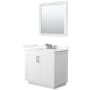 Wyndham Collection Miranda 36" Free Standing Single Basin Vanity Set with Cabinet, Quartz Vanity Top, and Framed Mirror White / Giotto Quartz Top / Brushed Nickel Hardware