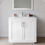 Wyndham Collection Miranda 36" Free Standing Single Basin Vanity Set with Cabinet, Cultured Marble Vanity Top, and Framed Mirror White / White Cultured Marble Top / Brushed Nickel Hardware